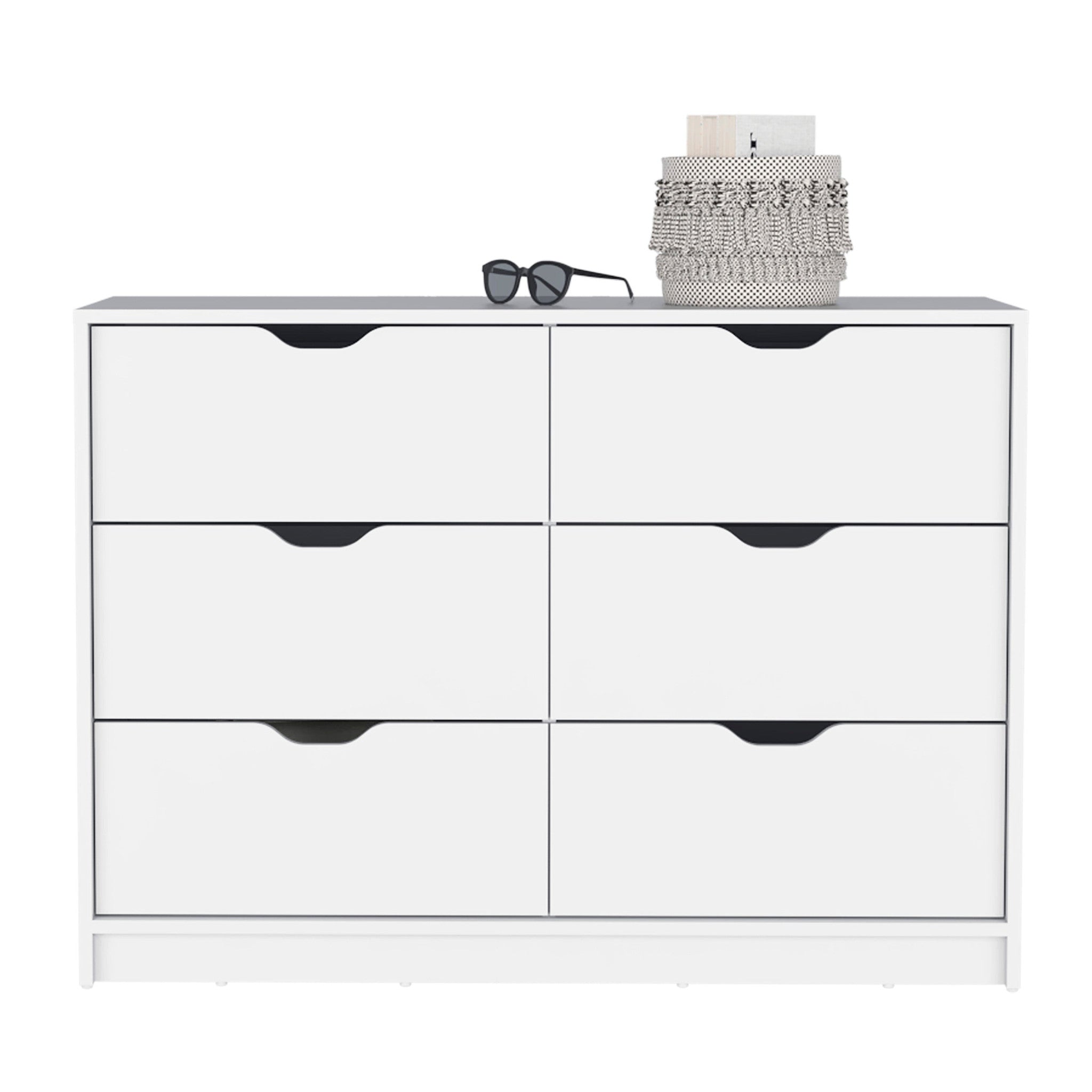 42" White Six Drawer Double Dresser