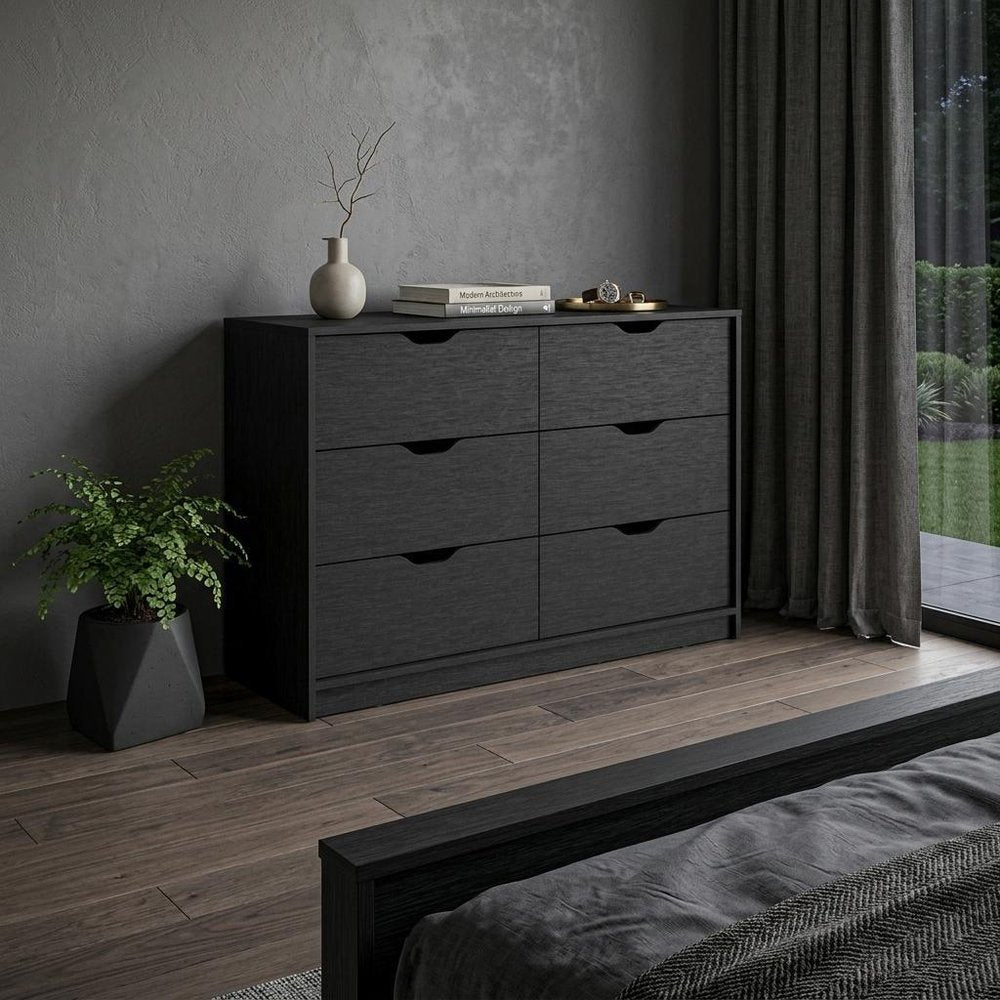 18" Black Wood Five Drawer Dresser