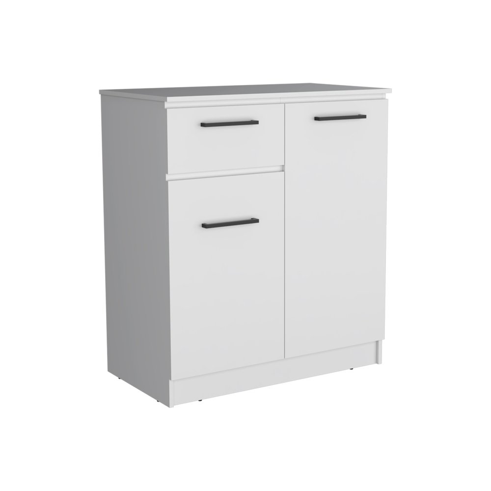 37" White Wood Two Door Single Drawer Combo Dresser
