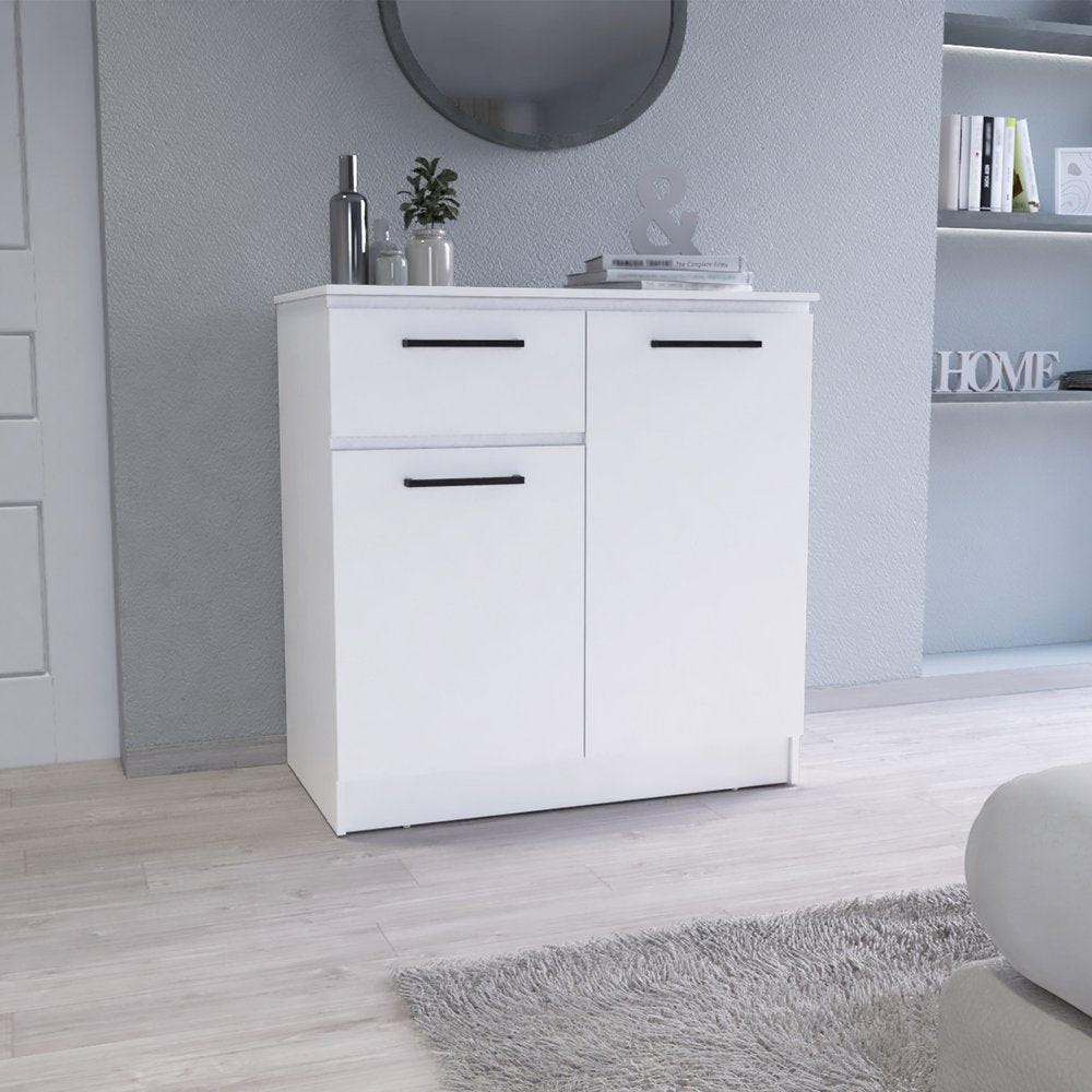 37" White Wood Two Door Single Drawer Combo Dresser