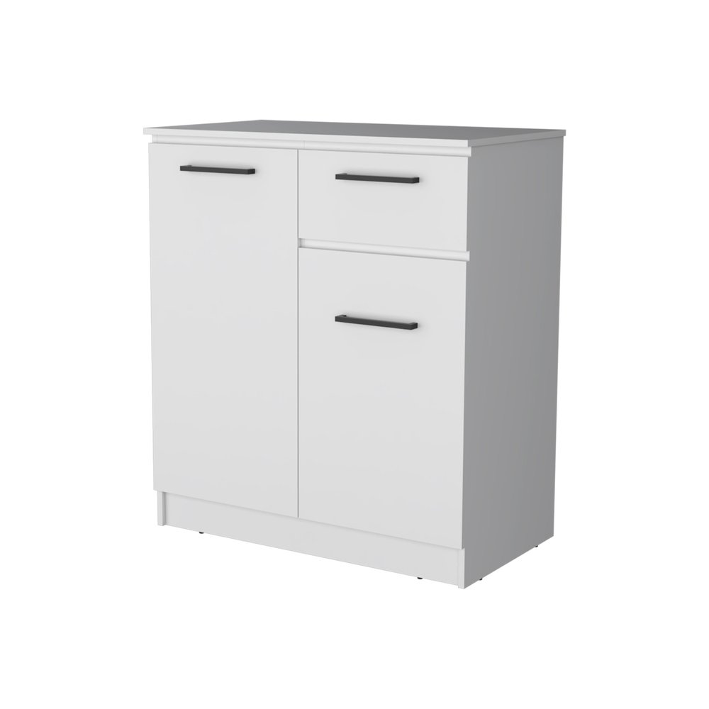 37" White Wood Two Door Single Drawer Combo Dresser