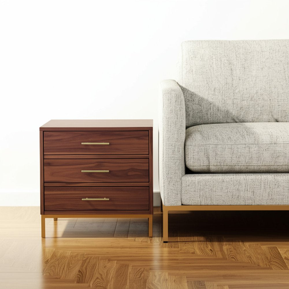 24" Silver Metallic And Black End Table With Three Drawers