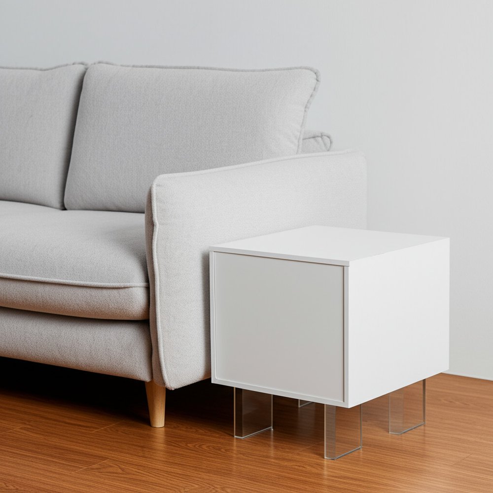 24" Clear And White Wood End Table With Two Shelves