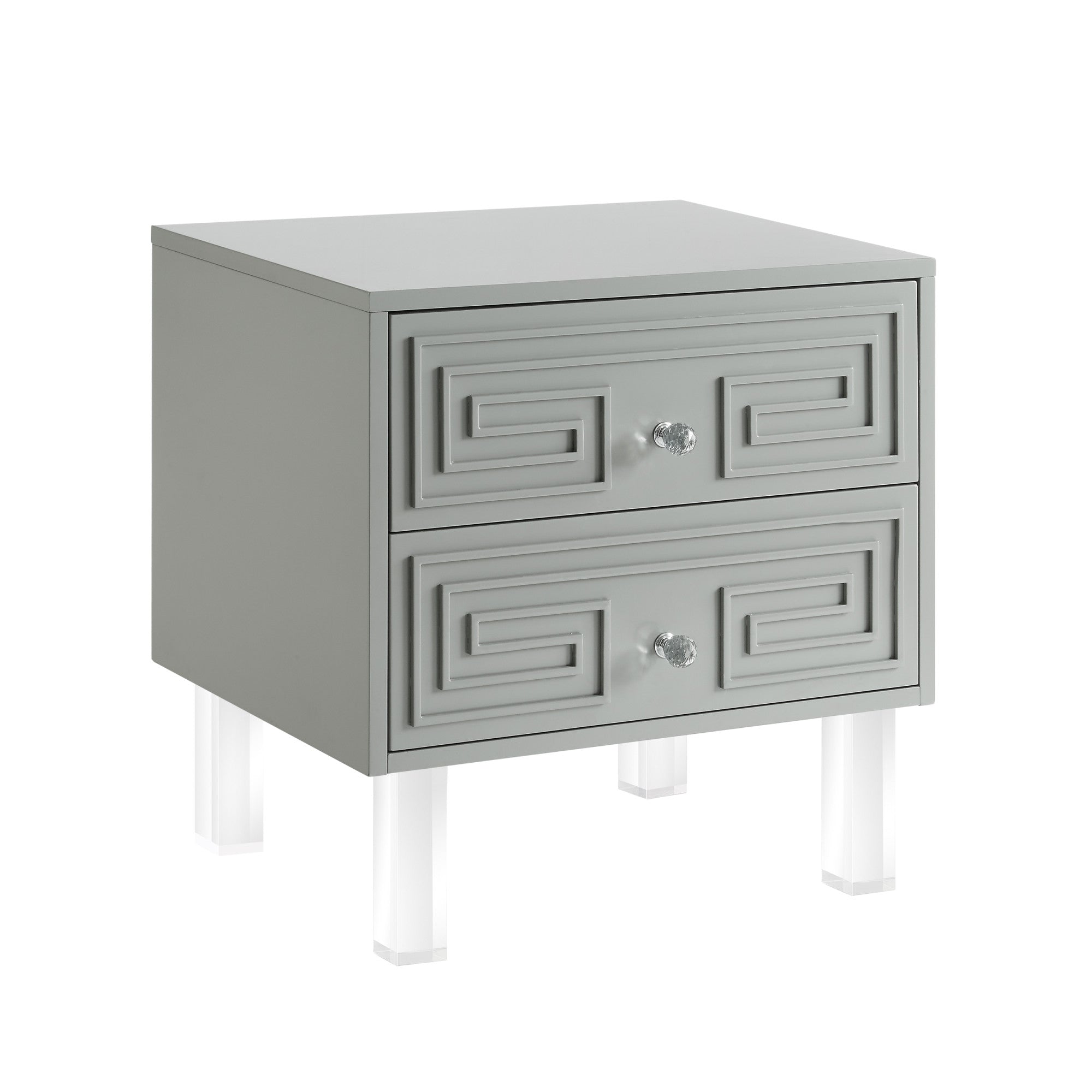 24" Clear and Light Gray End Table with Two Drawers