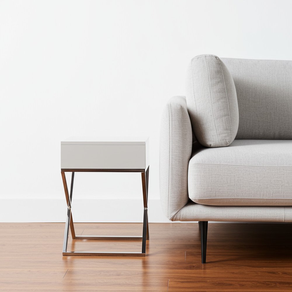 25" Silver And White End Table With Drawer