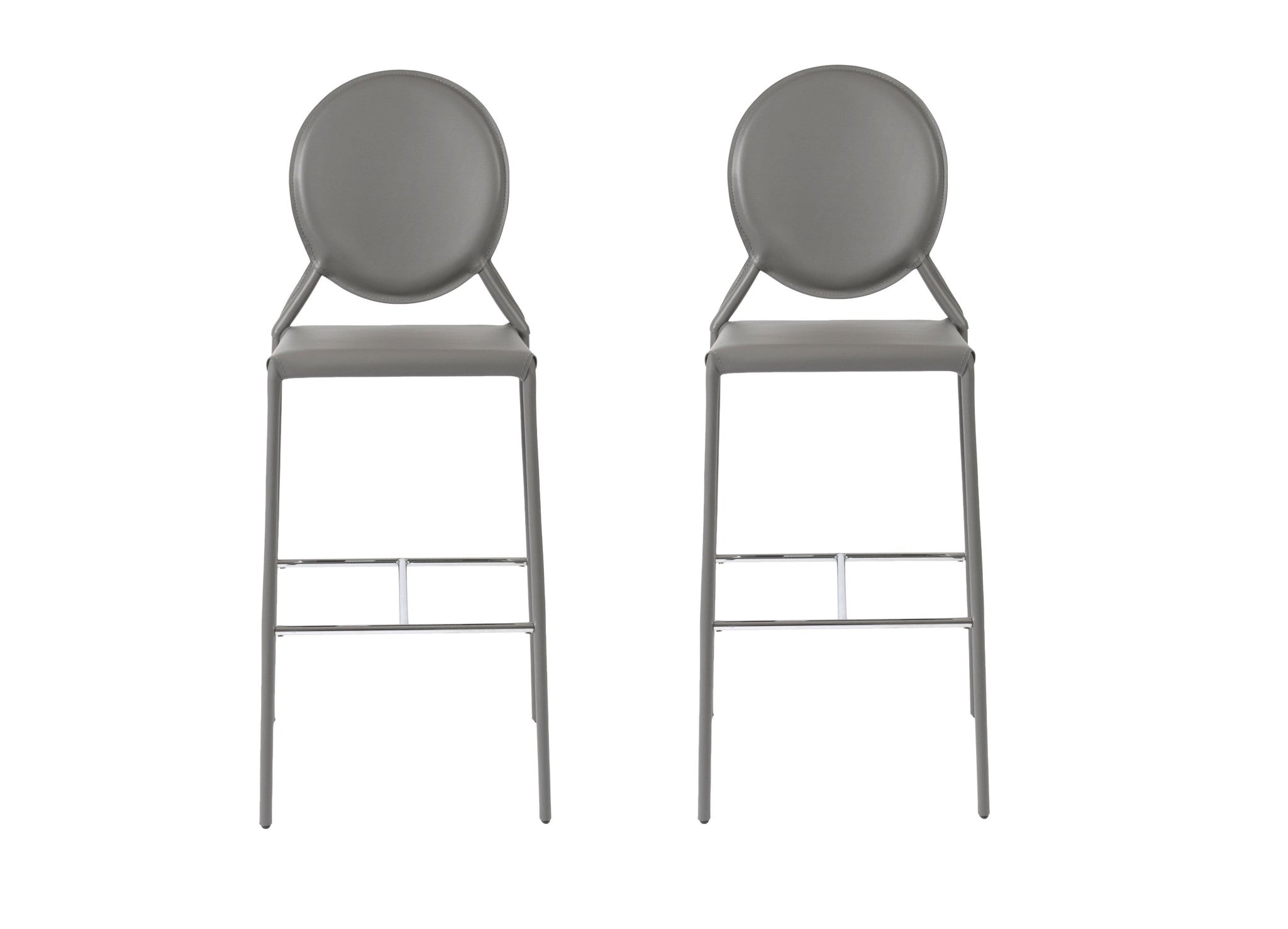 Set of Two 30" Gray Faux Leather Low Back Bar Height Bar Chairs