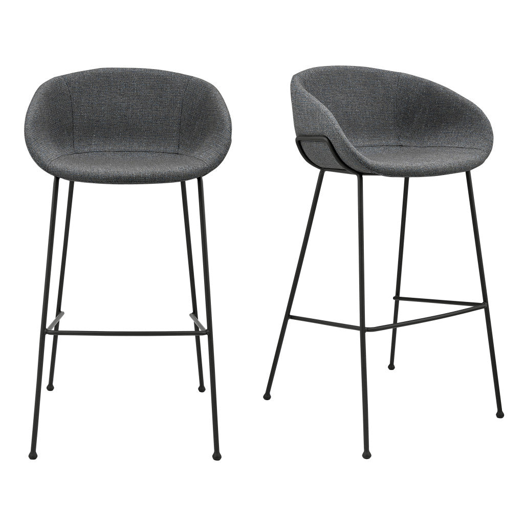 Set of Two 30" Gray And Black Steel Low Back Bar Height Bar Chairs
