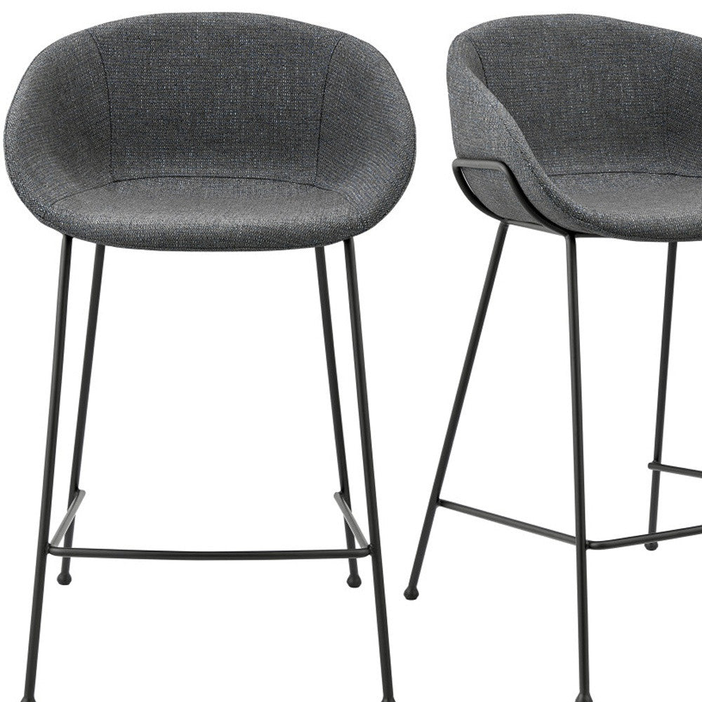 Set of Two 26" Gray And Black Steel Low Back Counter Height Bar Chairs