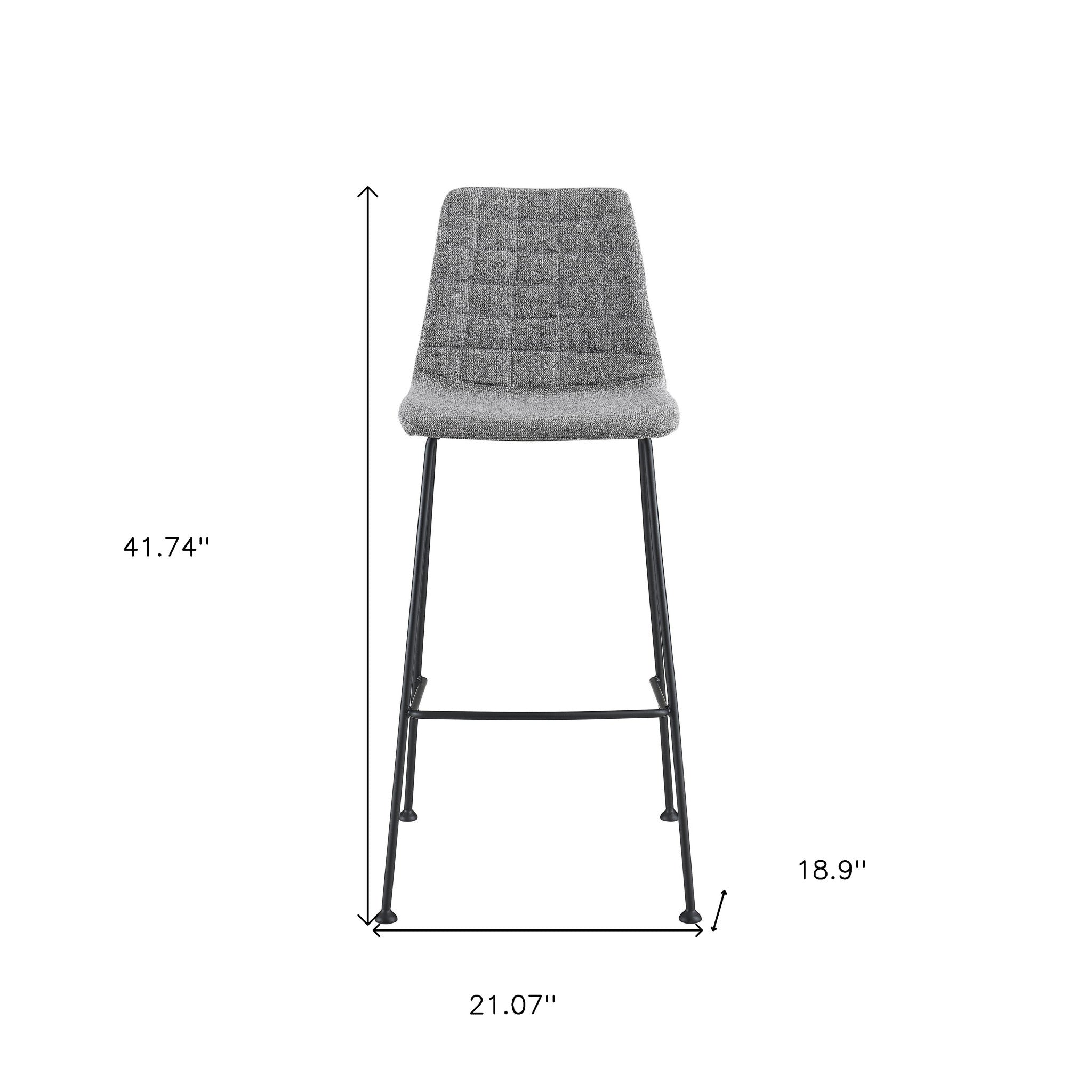 Set of Two 30" Light Gray and Black Fabric and Steel Low Back Bar Height Bar Chairs