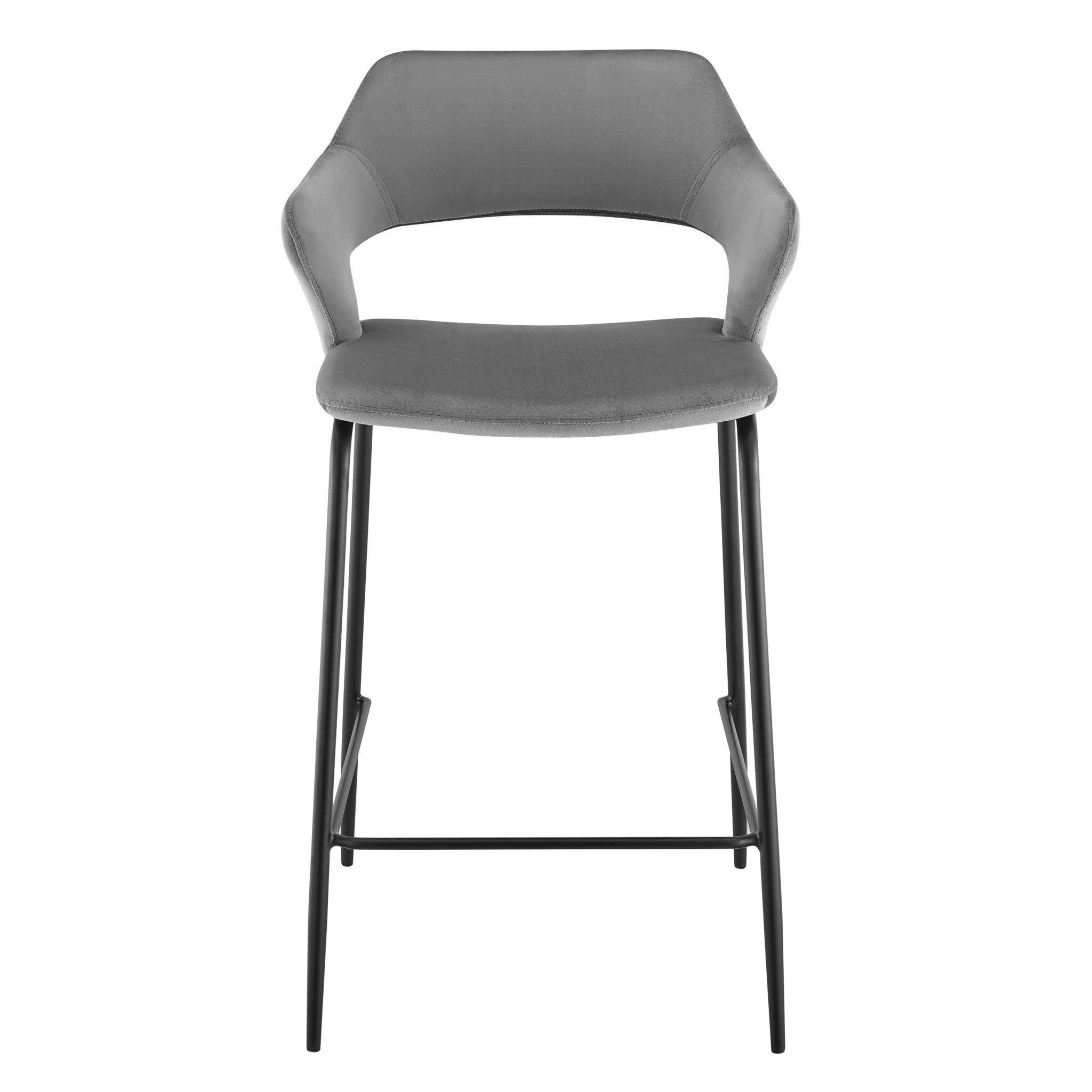 26" Gray and Black Velvet and Steel Low Back Counter Height Bar Chair