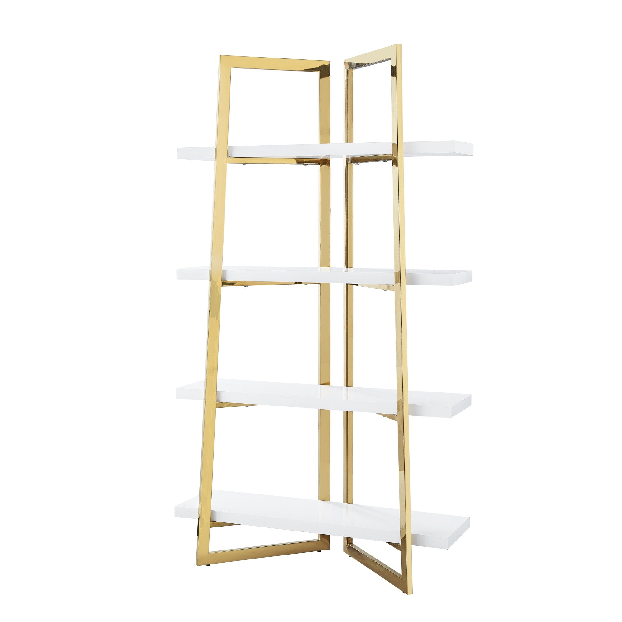 69" White Stainless Steel Four Tier Etagere Bookcase
