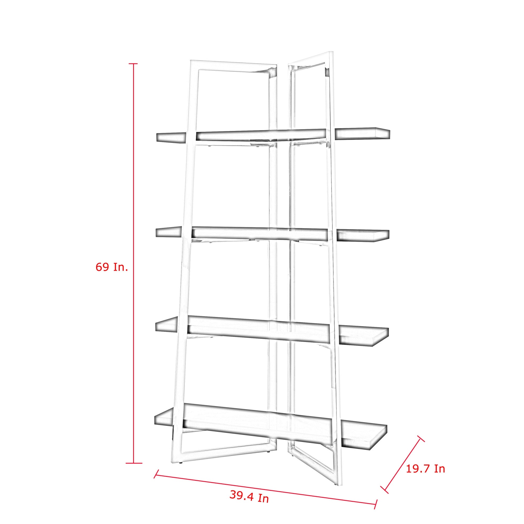 69" White Stainless Steel Four Tier Etagere Bookcase