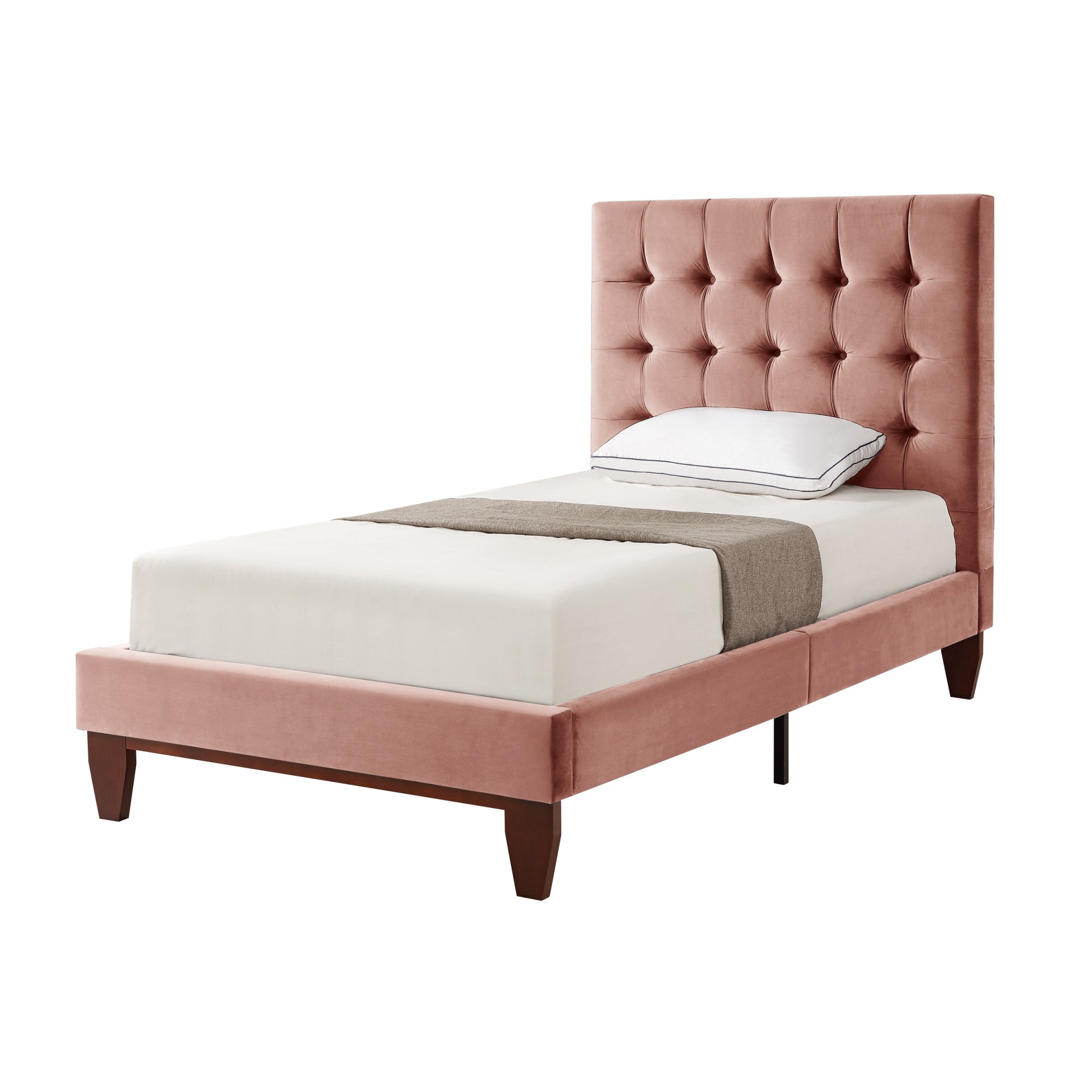 Gray Solid Wood King Tufted Upholstered Velvet Bed