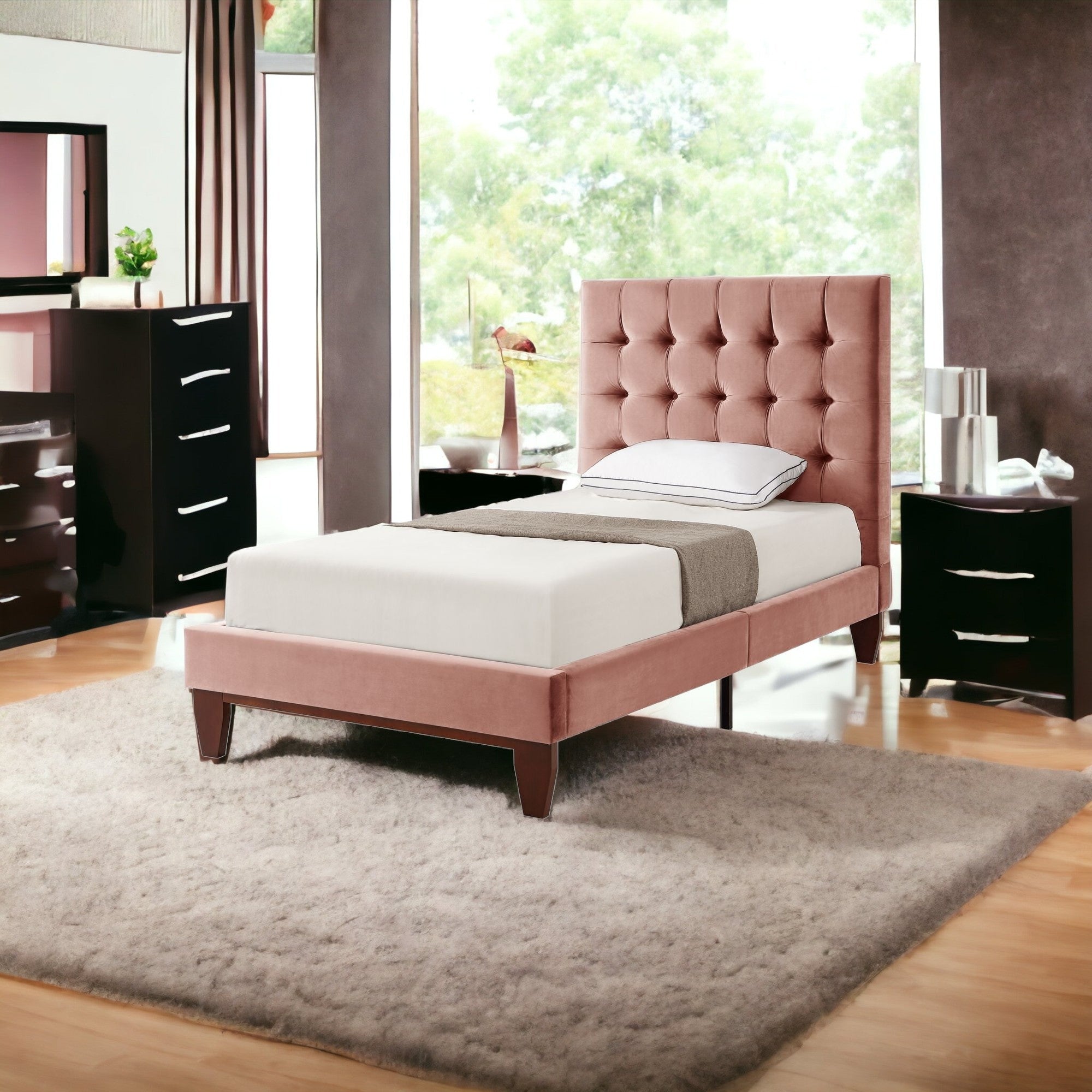 Gray Solid Wood King Tufted Upholstered Velvet Bed