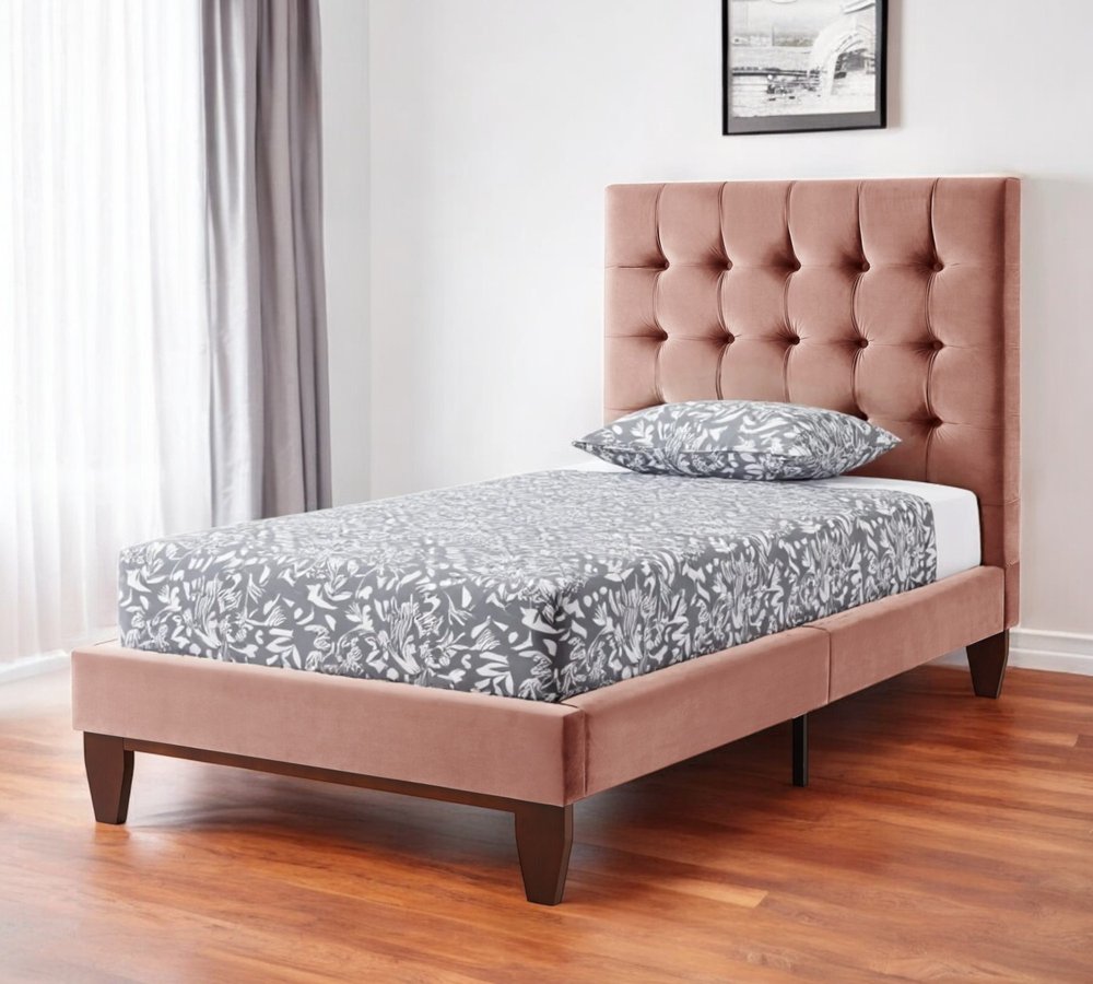 Blush Solid Wood Queen Tufted Upholstered Velvet Bed