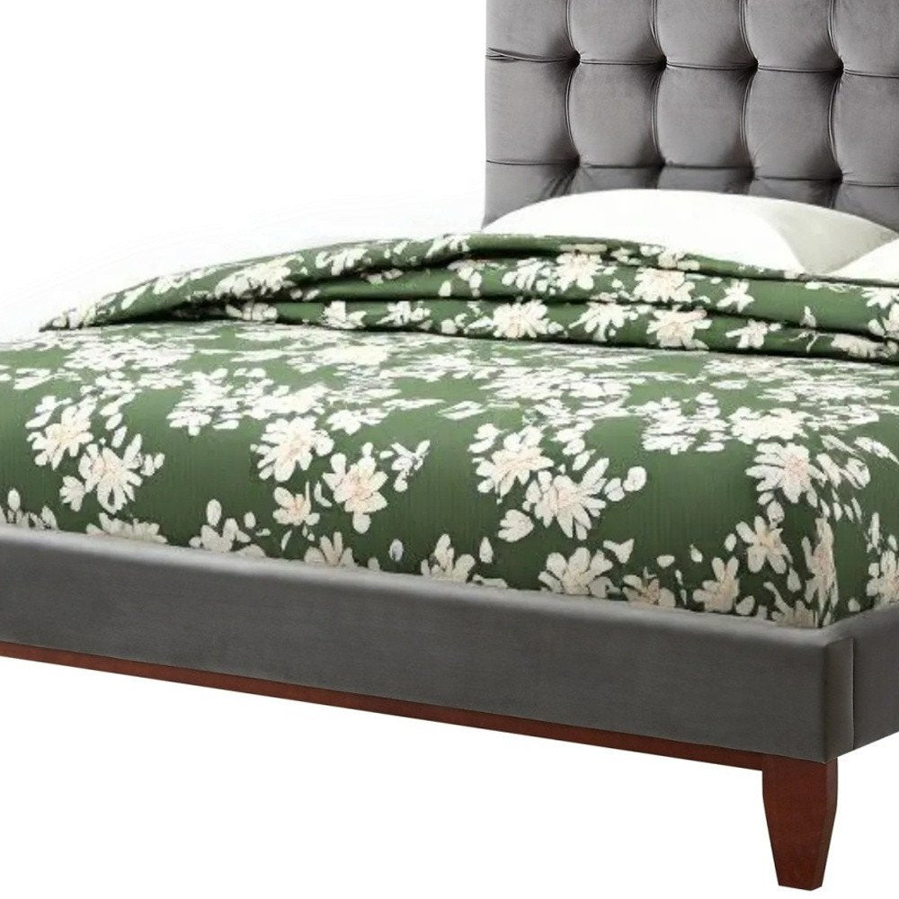 Gray Solid Wood King Tufted Upholstered Velvet Bed