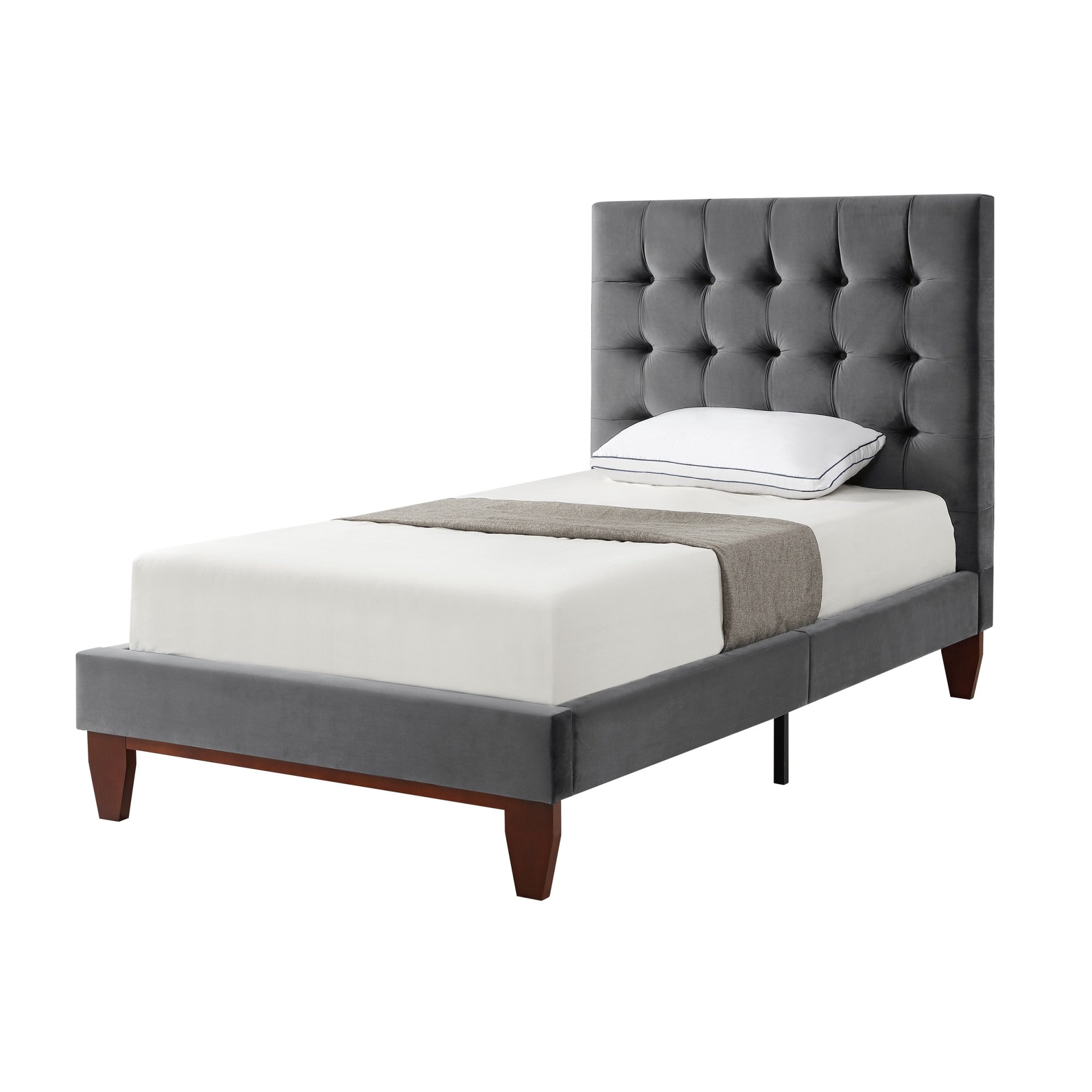 Gray Solid Wood King Tufted Upholstered Velvet Bed