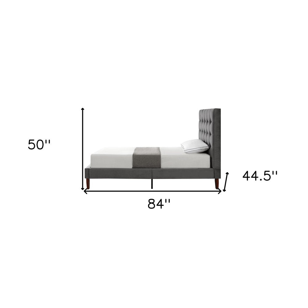 Gray Solid Wood King Tufted Upholstered Velvet Bed