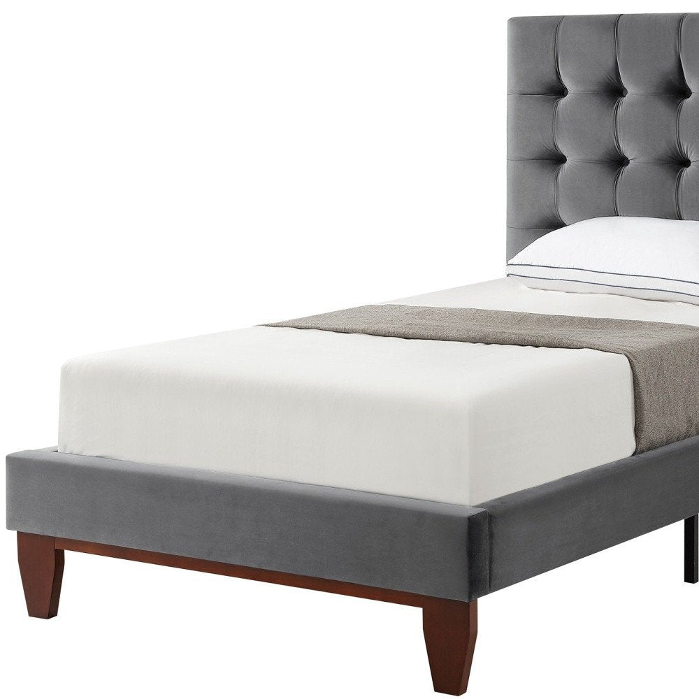 Gray Solid Wood King Tufted Upholstered Velvet Bed