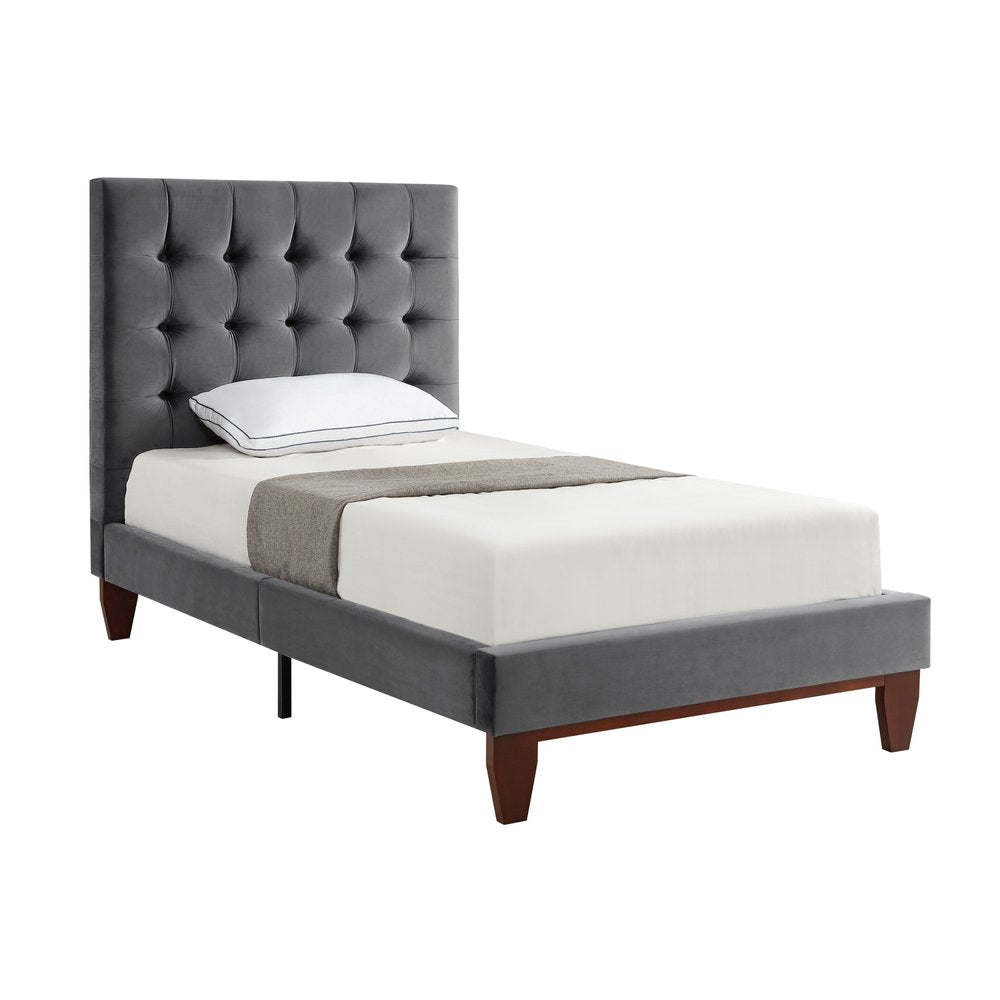 Gray Solid Wood King Tufted Upholstered Velvet Bed