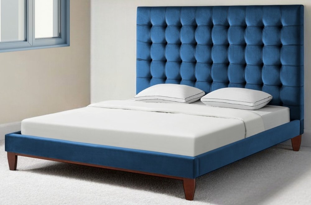 Gray Solid Wood King Tufted Upholstered Velvet Bed