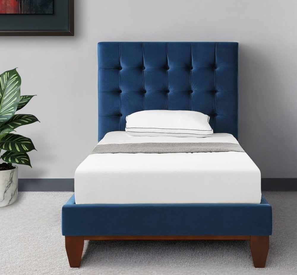 Gray Solid Wood King Tufted Upholstered Velvet Bed