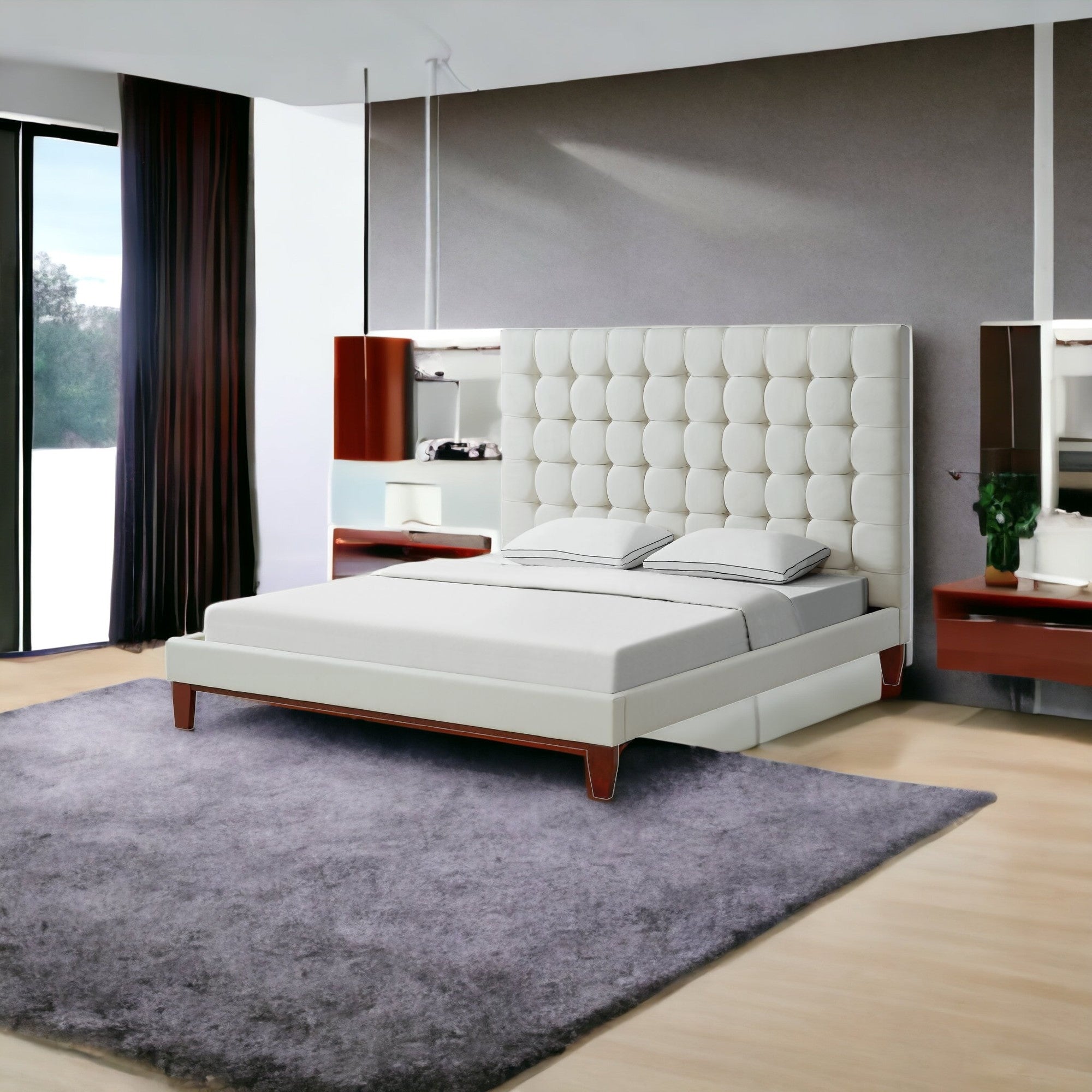 Gray Solid Wood King Tufted Upholstered Velvet Bed