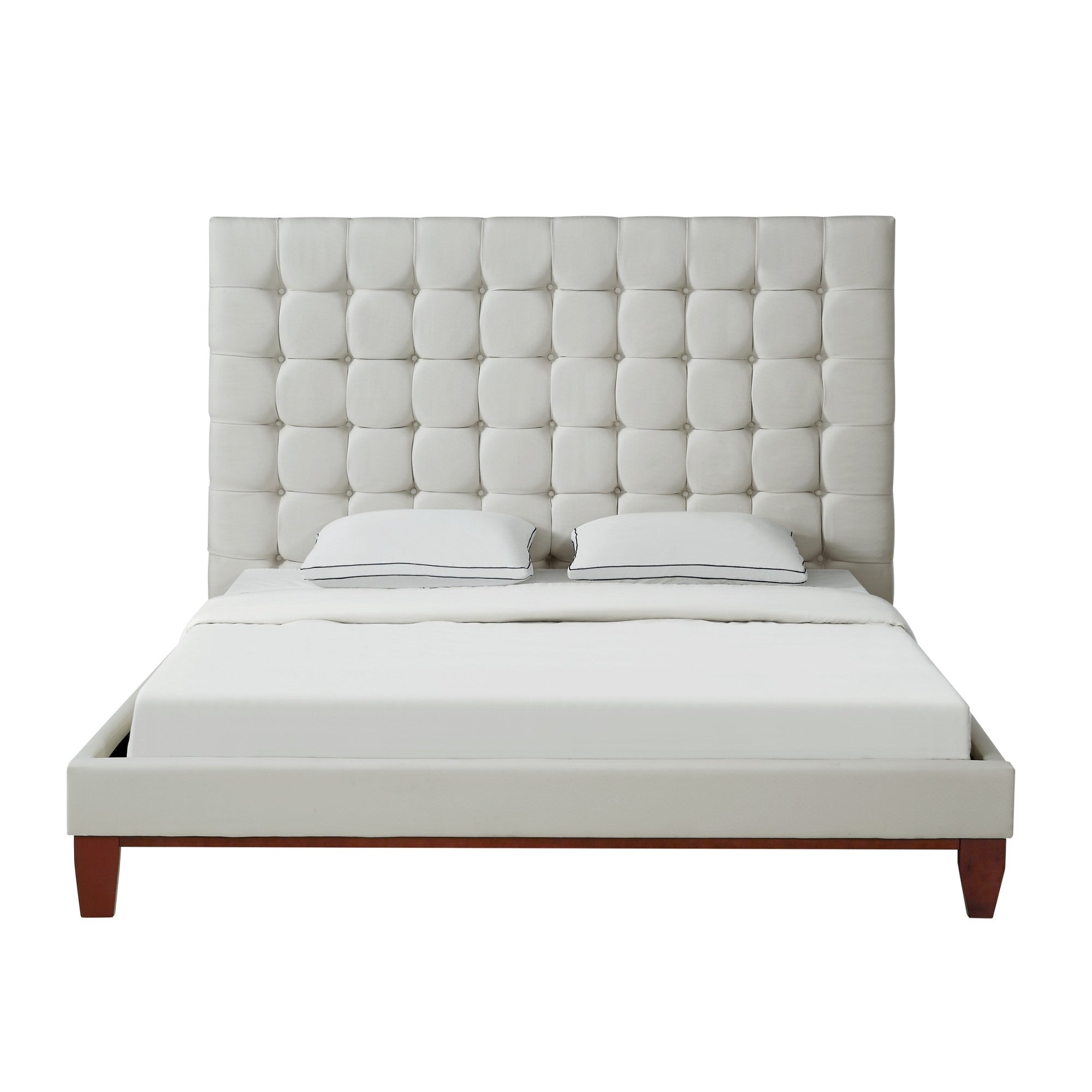 Gray Solid Wood King Tufted Upholstered Velvet Bed