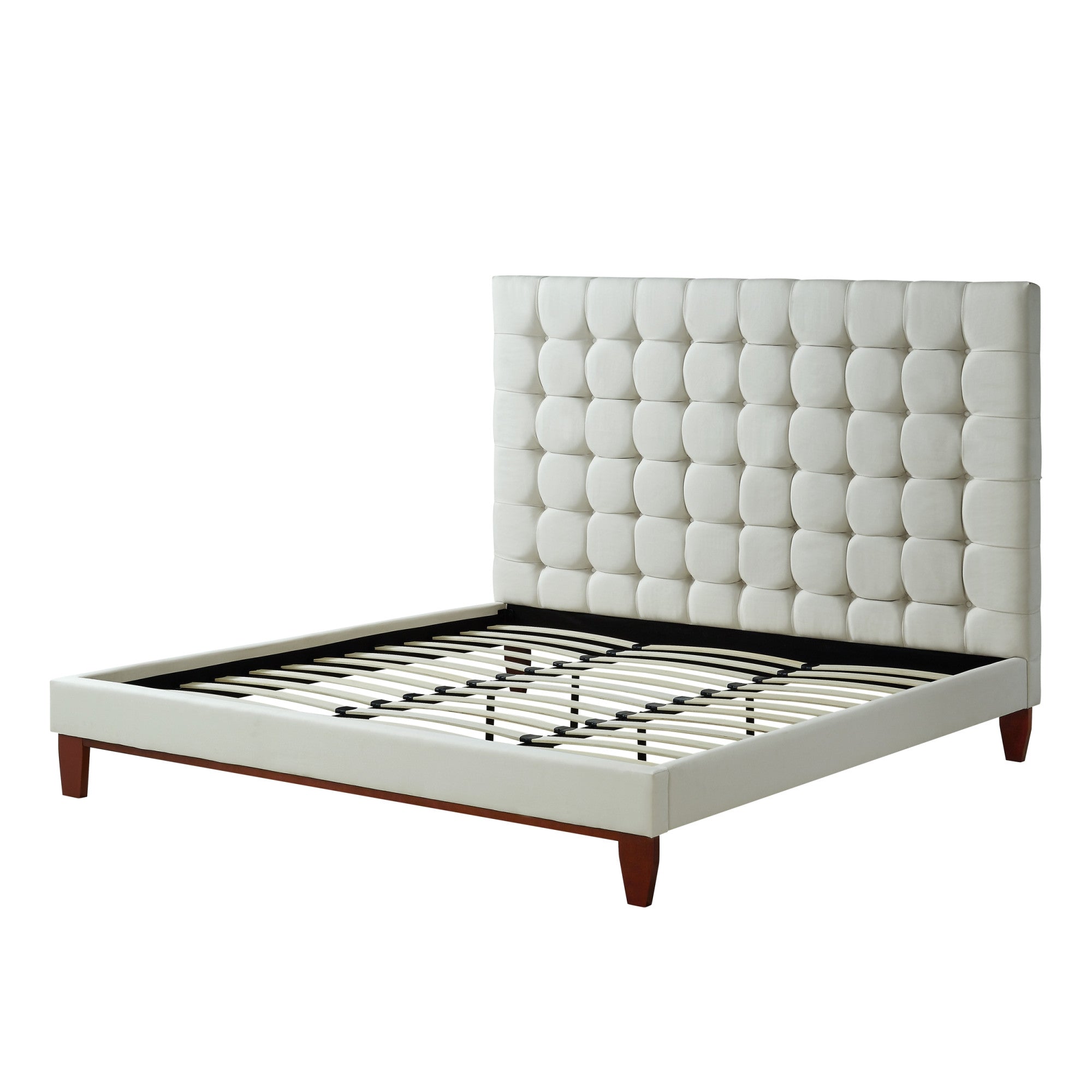 Gray Solid Wood King Tufted Upholstered Velvet Bed