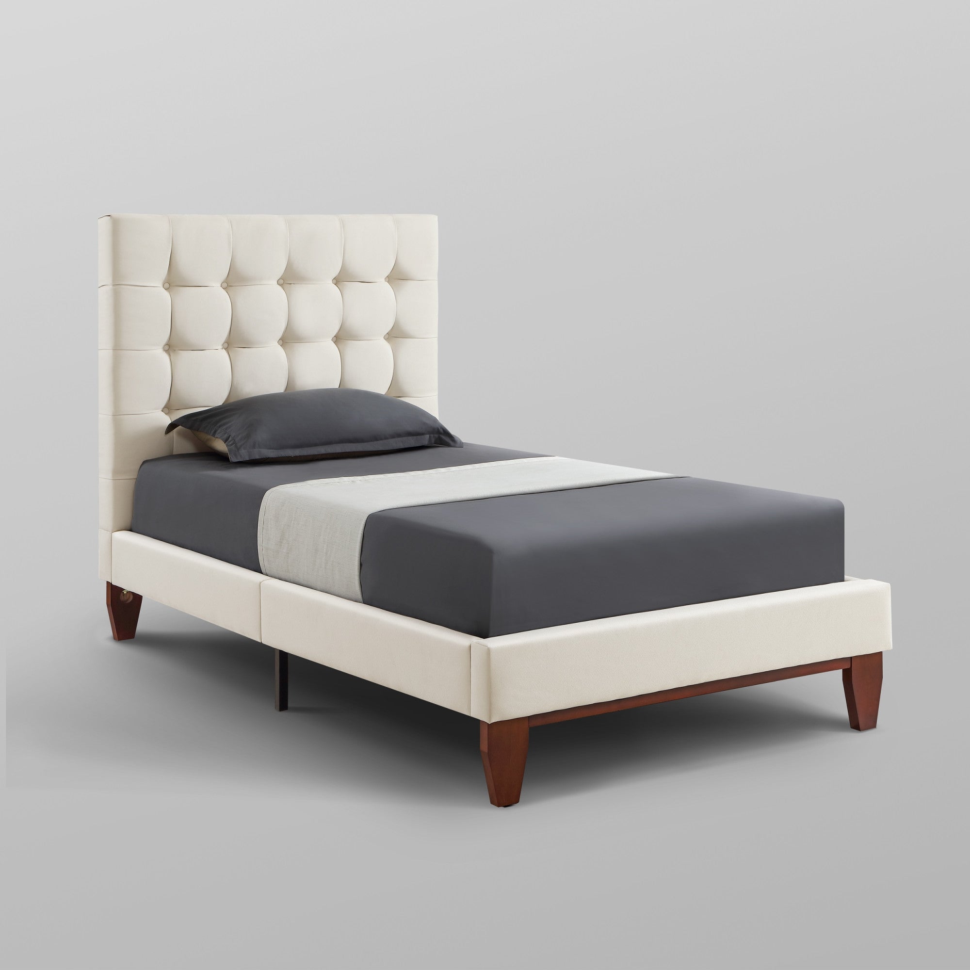 Gray Solid Wood King Tufted Upholstered Velvet Bed