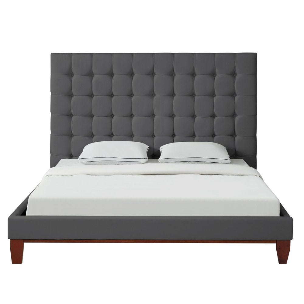 Gray Solid Wood King Tufted Upholstered Velvet Bed