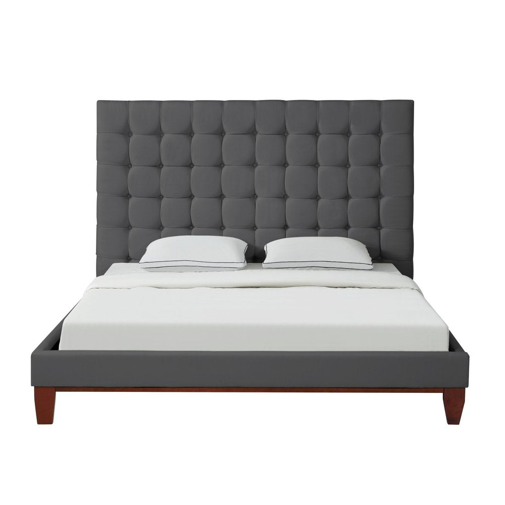 Gray Solid Wood King Tufted Upholstered Velvet Bed