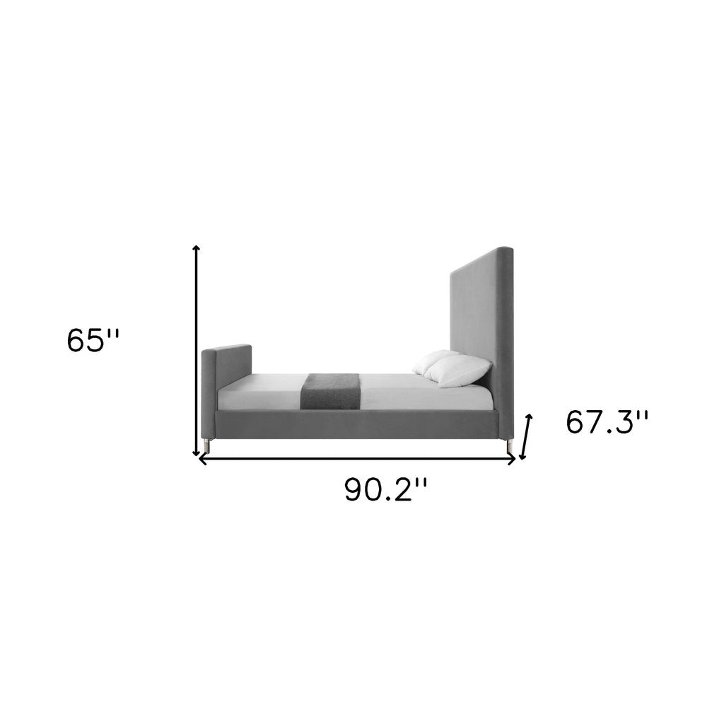 Denim Blue Solid Wood King Upholstered Linen Bed