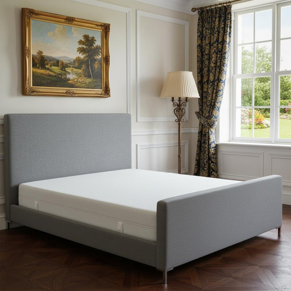 Denim Blue Solid Wood King Upholstered Linen Bed