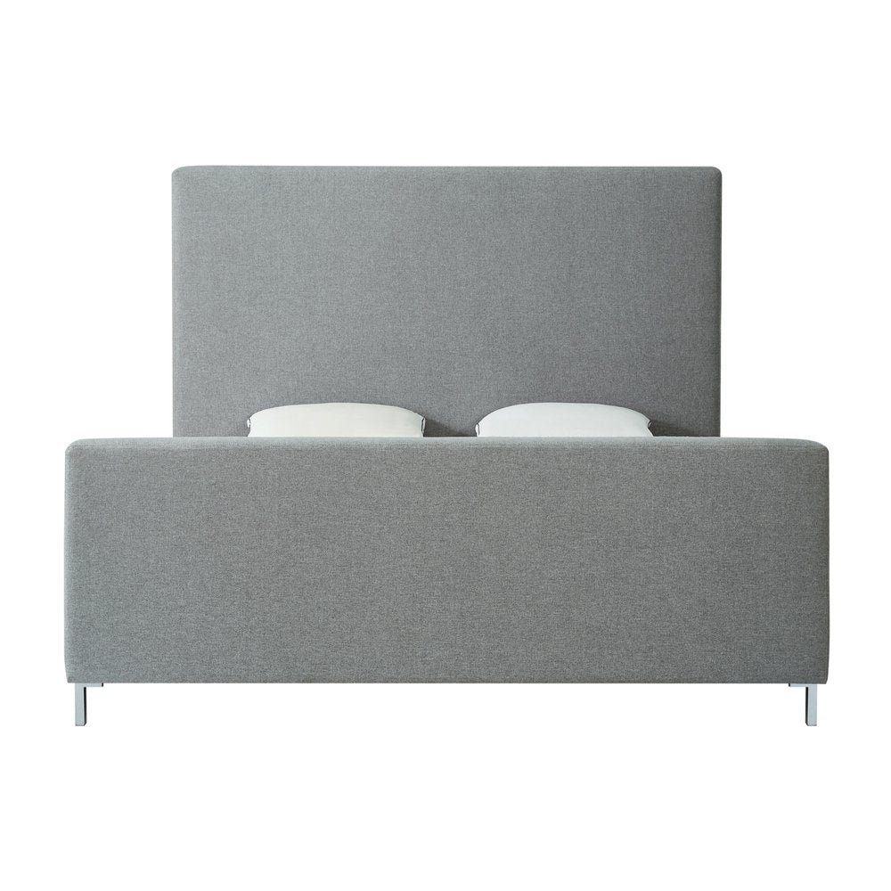 Denim Blue Solid Wood King Upholstered Linen Bed