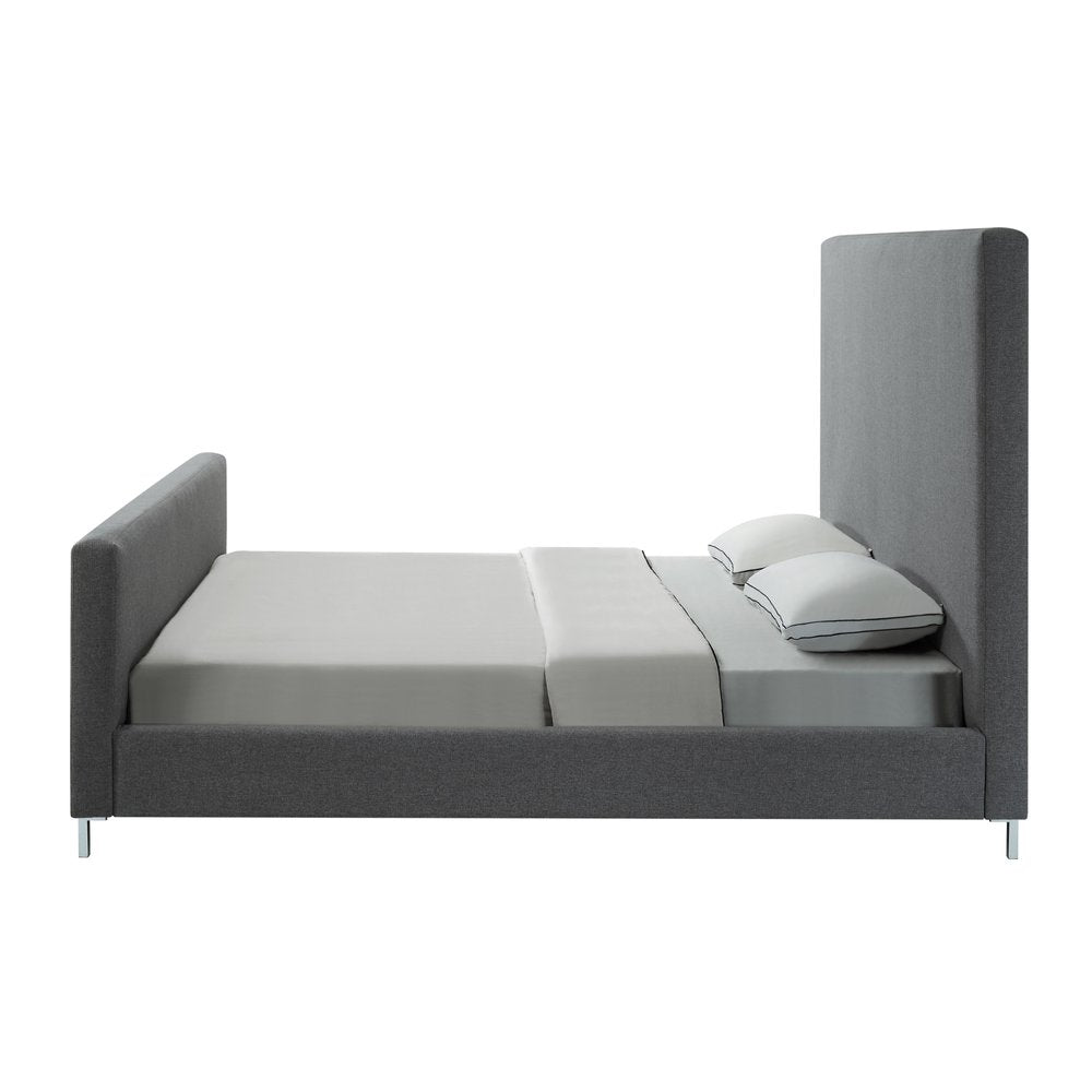 Denim Blue Solid Wood King Upholstered Linen Bed