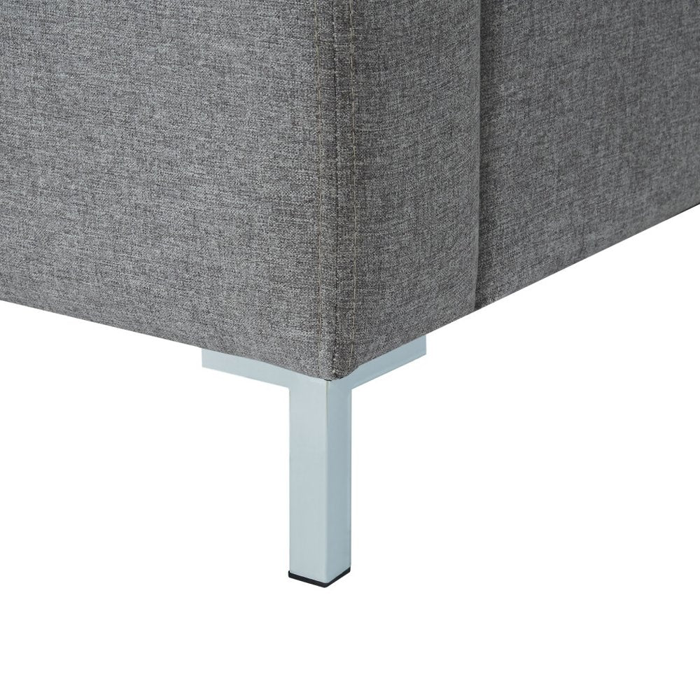 Denim Blue Solid Wood King Upholstered Linen Bed