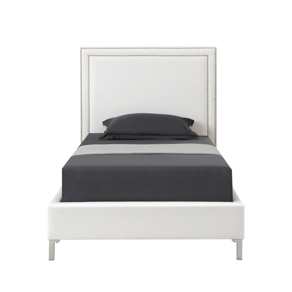 Navy Blue Solid Wood King Upholstered Velvet Bed with Nailhead Trim