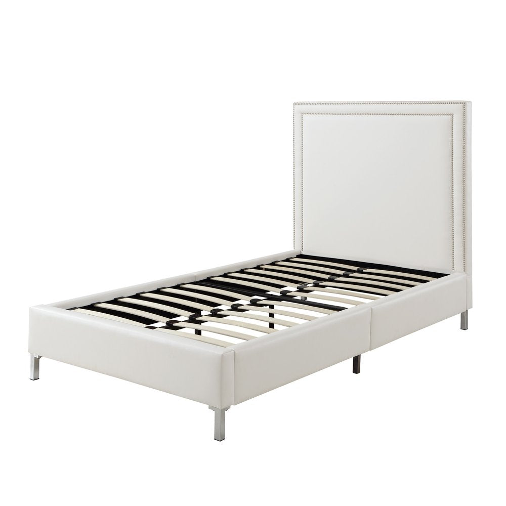 Navy Blue Solid Wood King Upholstered Velvet Bed with Nailhead Trim