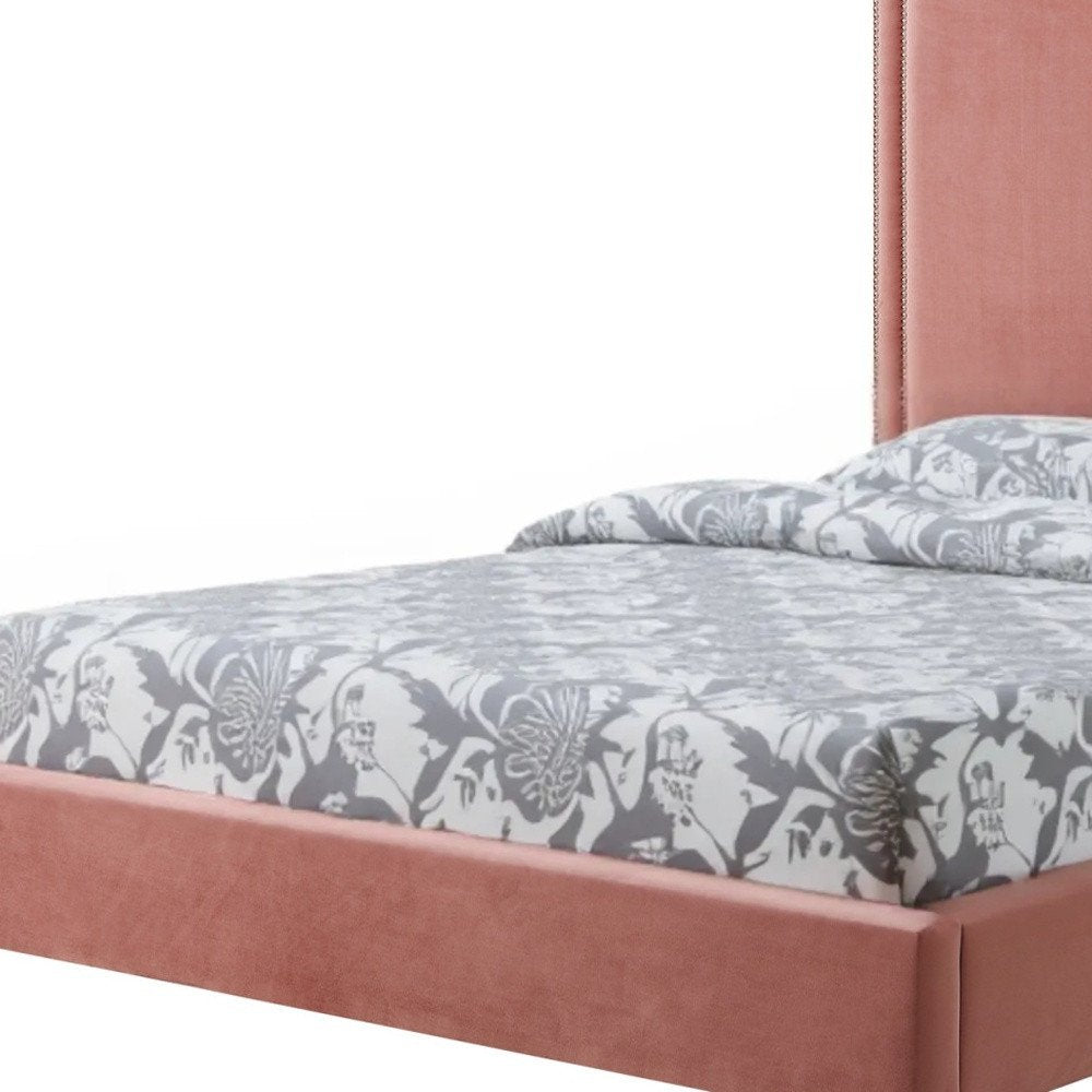 Navy Blue Solid Wood King Upholstered Velvet Bed with Nailhead Trim