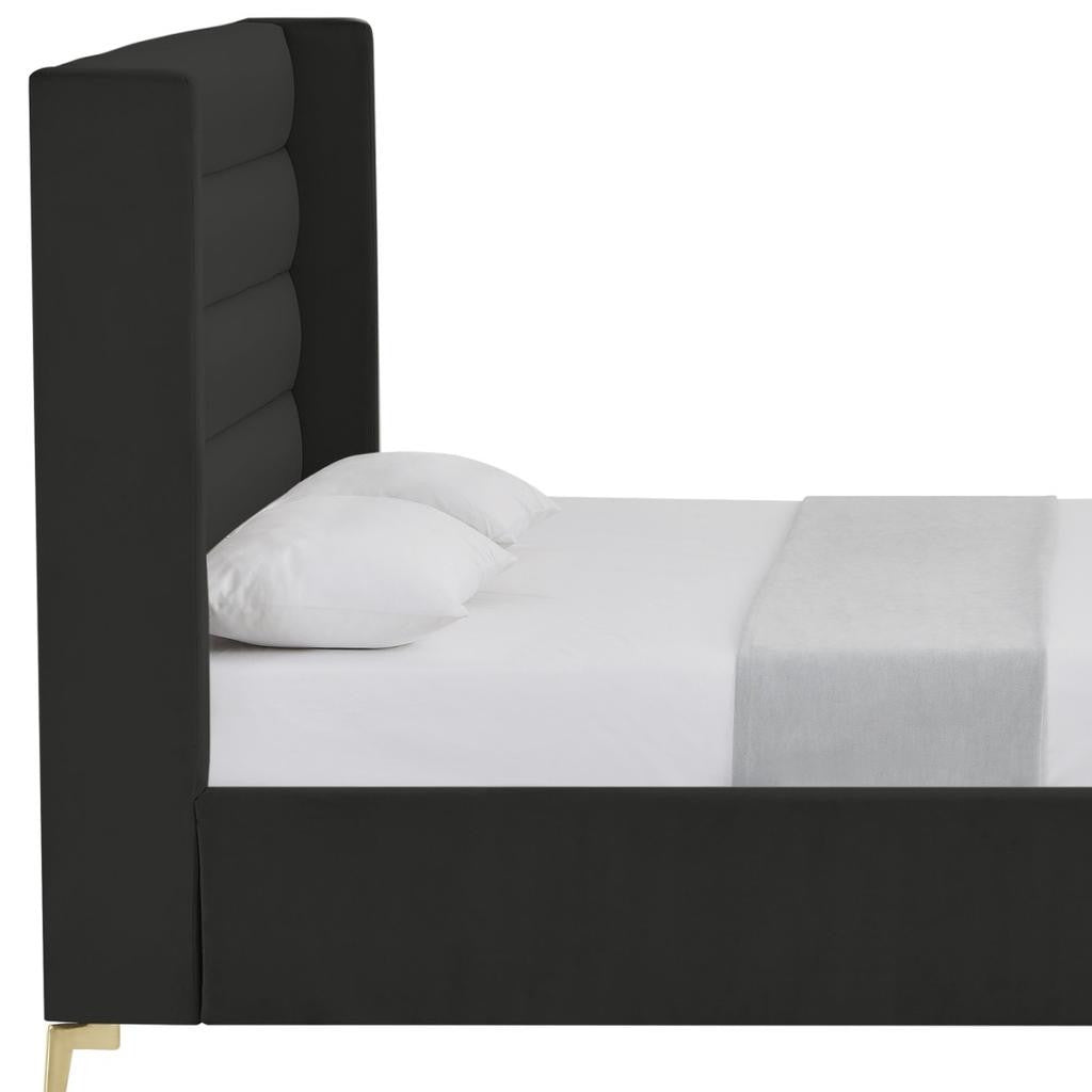 Black Velvet Upholstered Queen Bed Frame