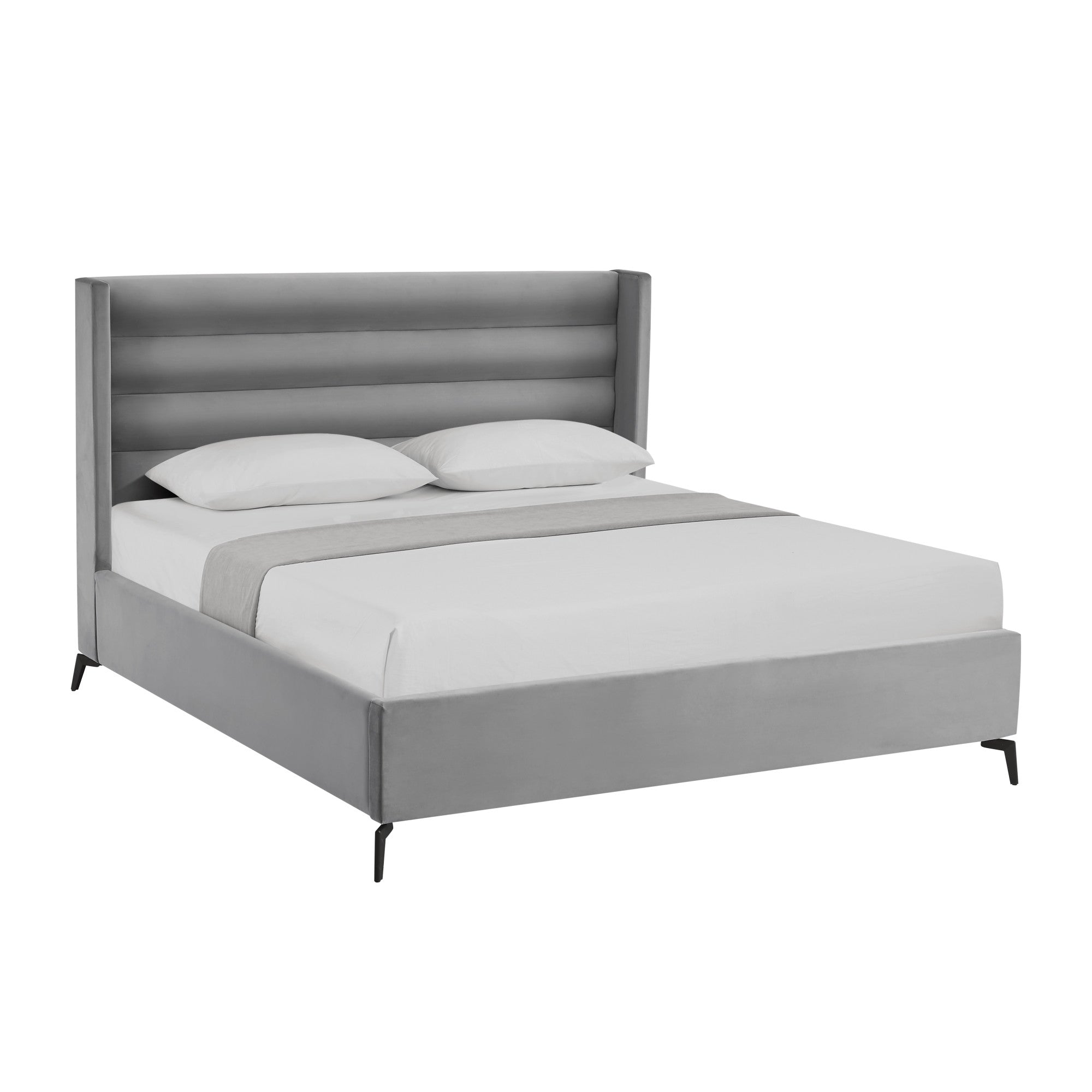 Light Gray Velvet Upholstered King Bed Frame