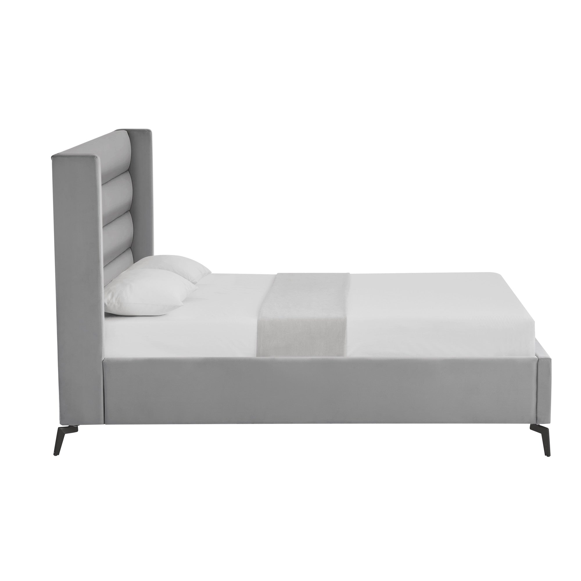 Light Gray Velvet Upholstered King Bed Frame