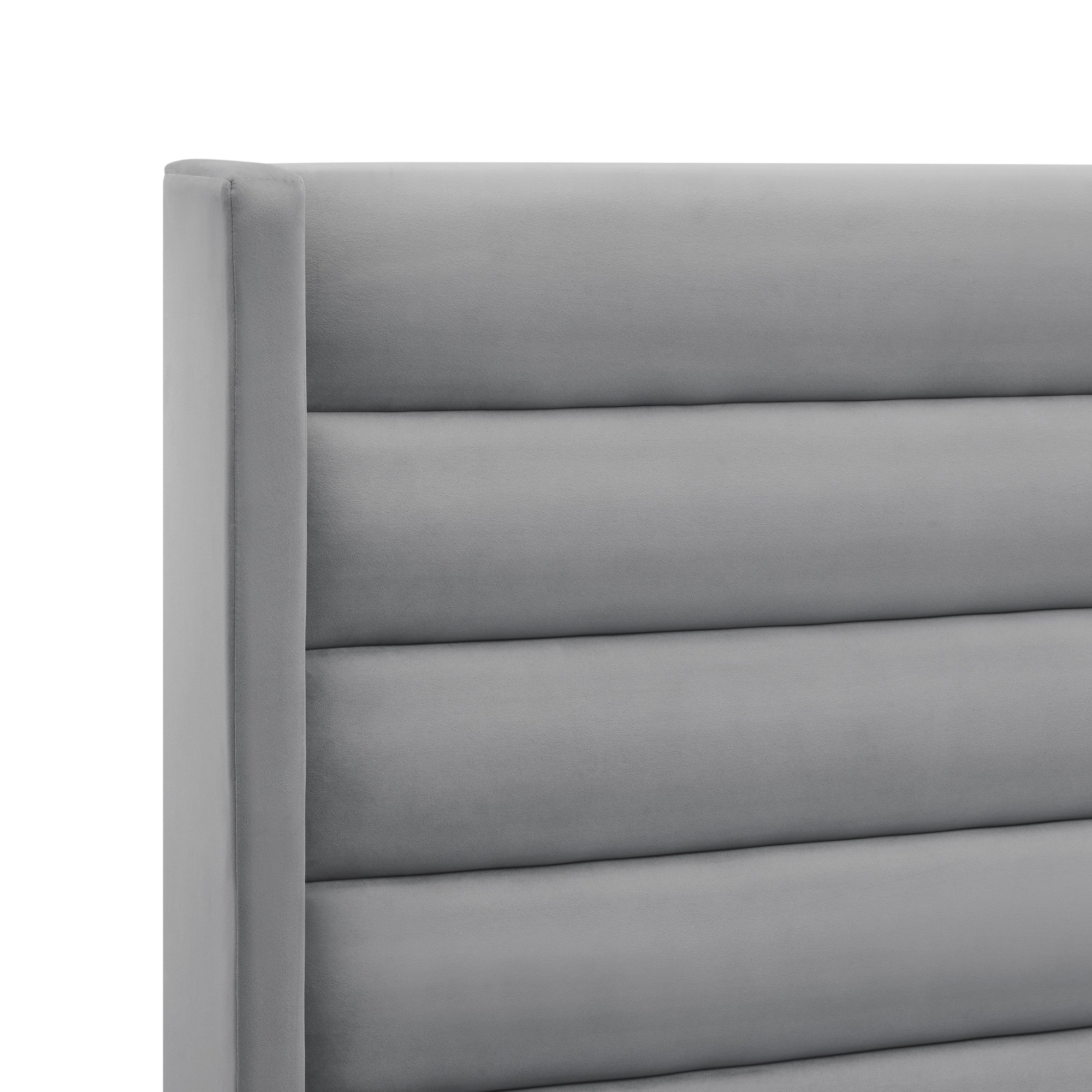 Light Gray Velvet Upholstered King Bed Frame