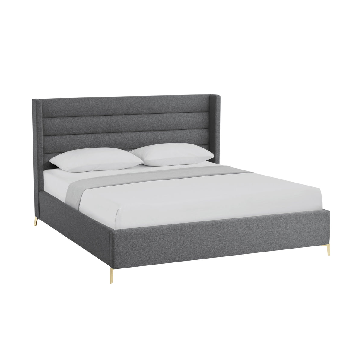 Gray Linen Upholstered King Bed Frame