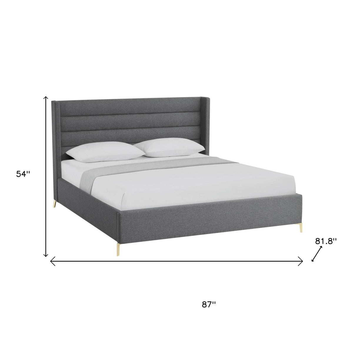 Gray Linen Upholstered King Bed Frame