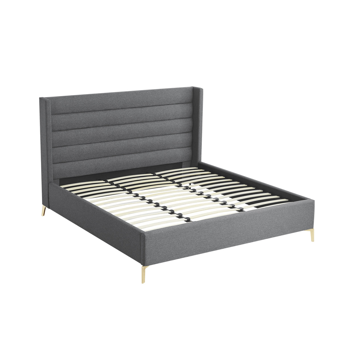 Gray Linen Upholstered King Bed Frame