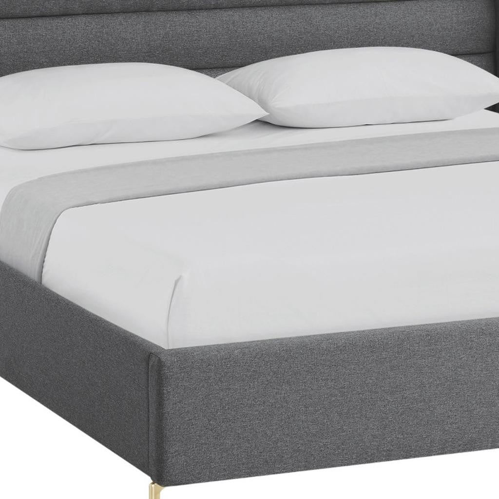 Gray Linen Upholstered King Bed Frame