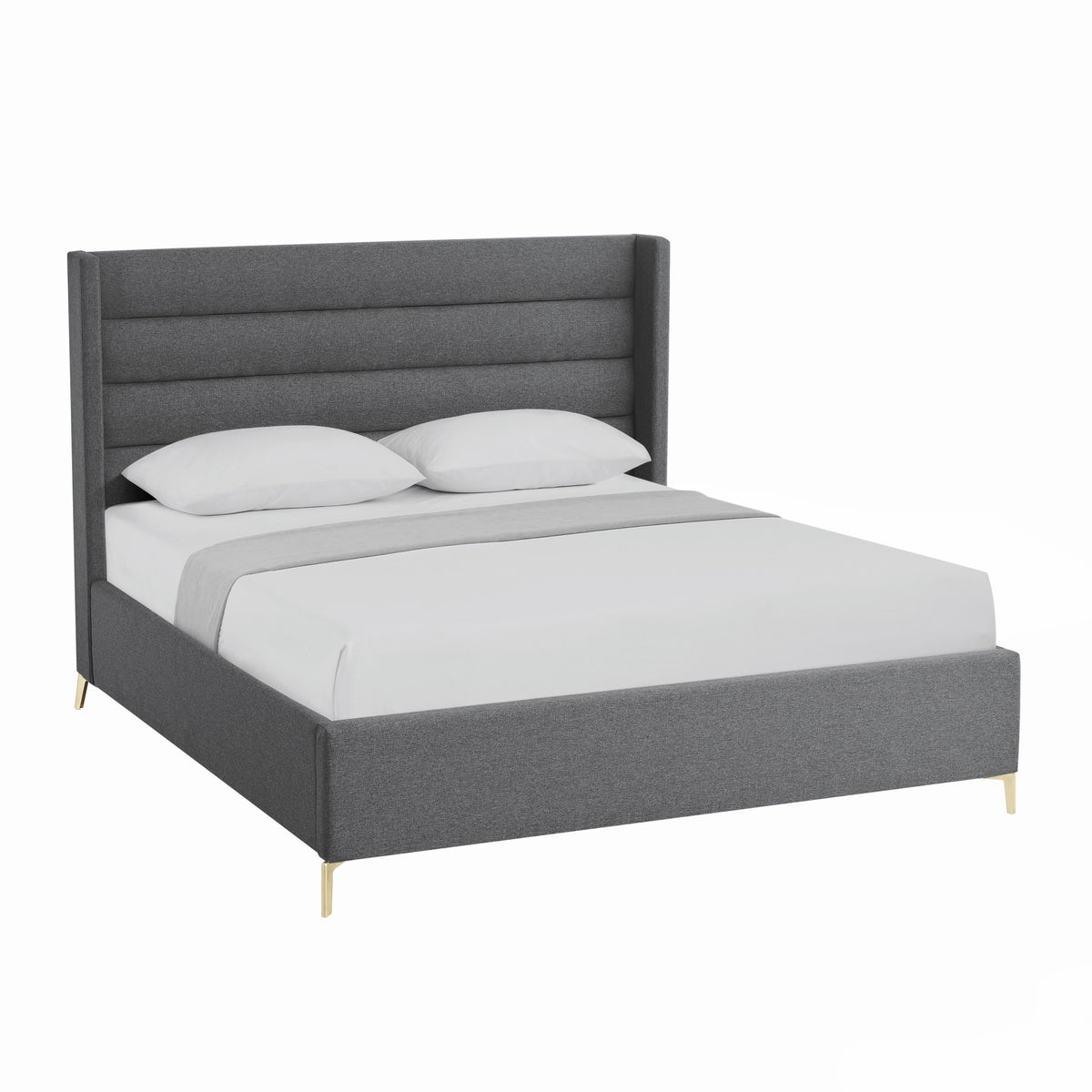 Gray Linen Upholstered Queen Bed Frame