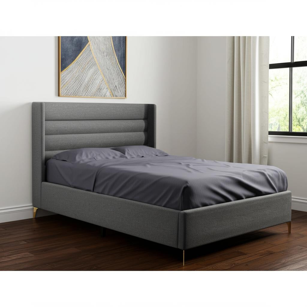 Gray Linen Upholstered Queen Bed Frame